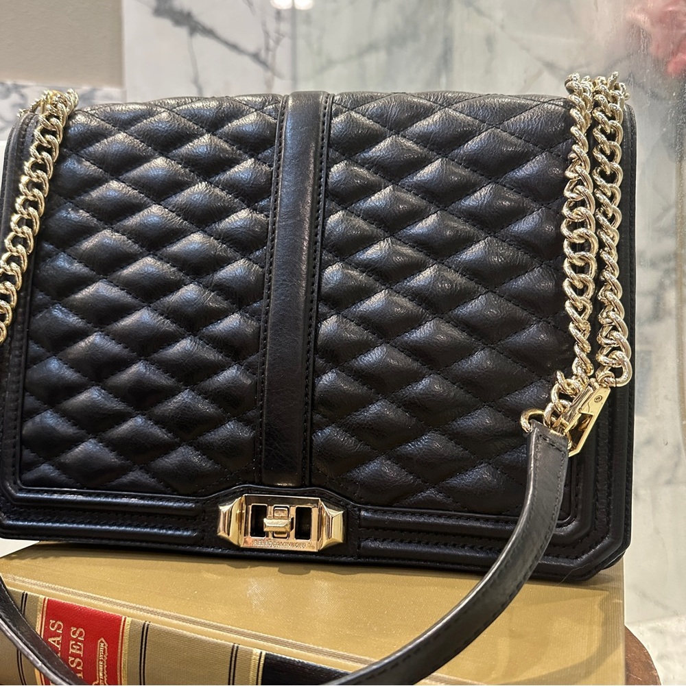 Rebecca Minkoff Love Crossbody Quilted Leather Chain Strap Turn Lock Bag - Picture 3 of 11